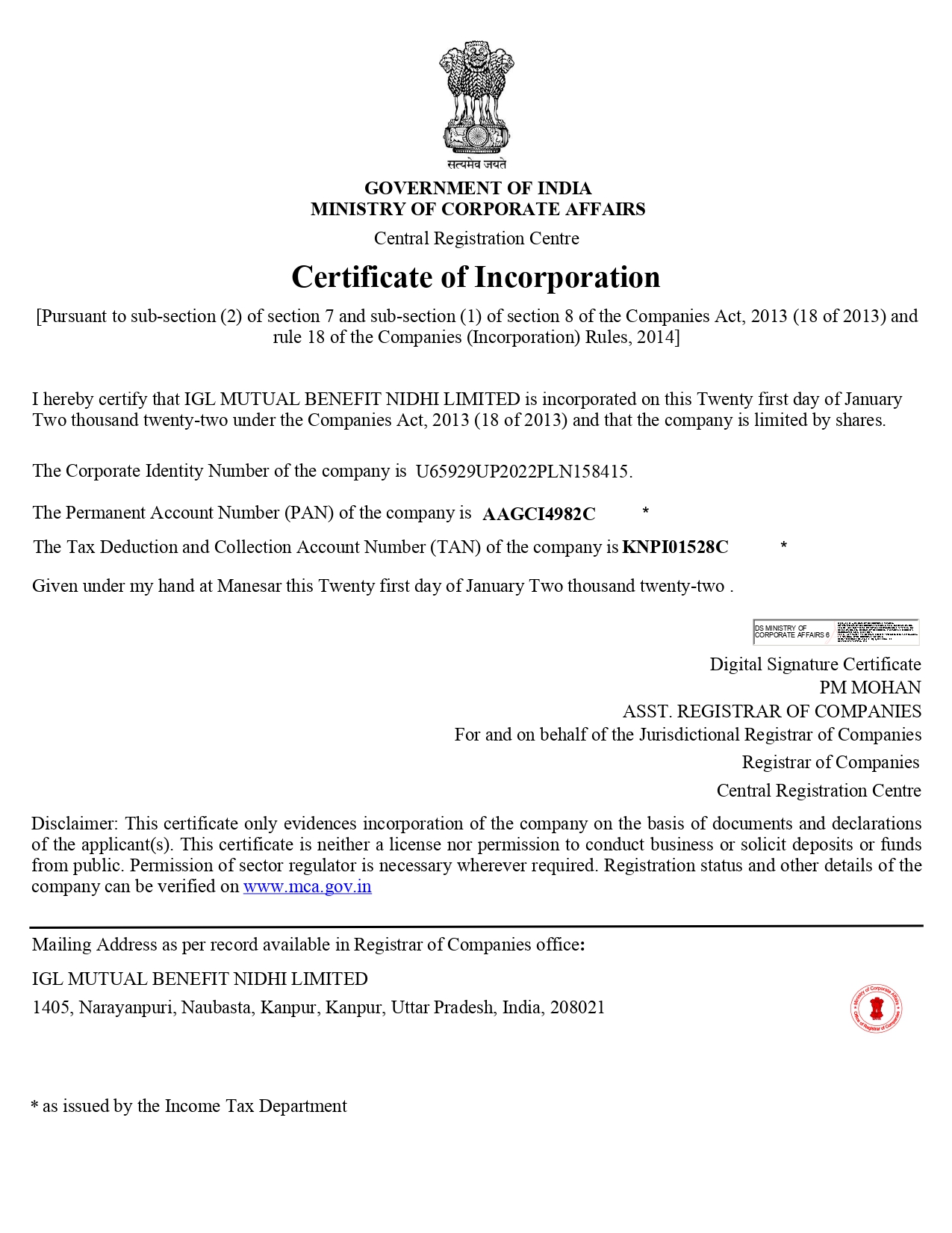 Certificate of Incorporation